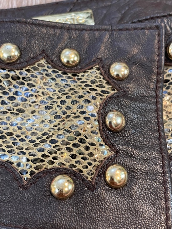 Treesje Brown Leather Waist Belt Metallic Snakeskin Detail Goldtone Studs main image 11